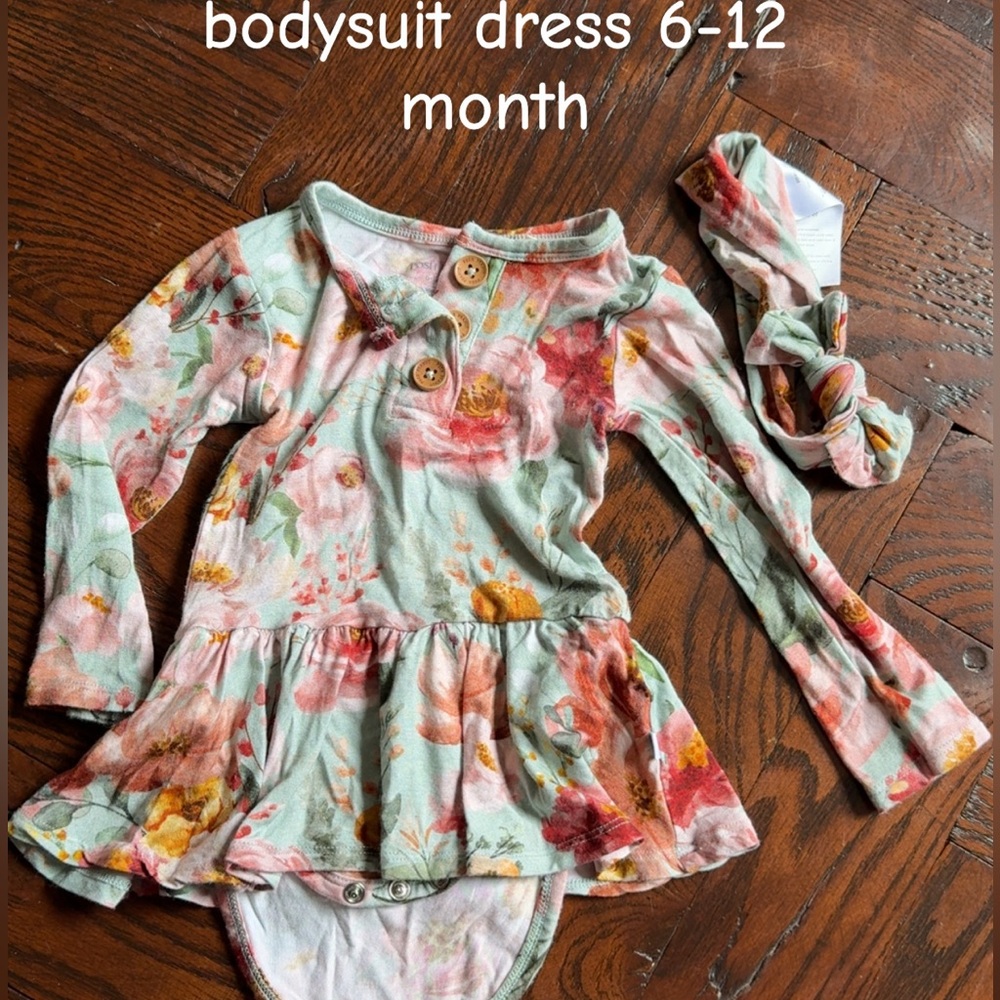 Posh Peanut Floral Bodysuit Dress - Pink and Green